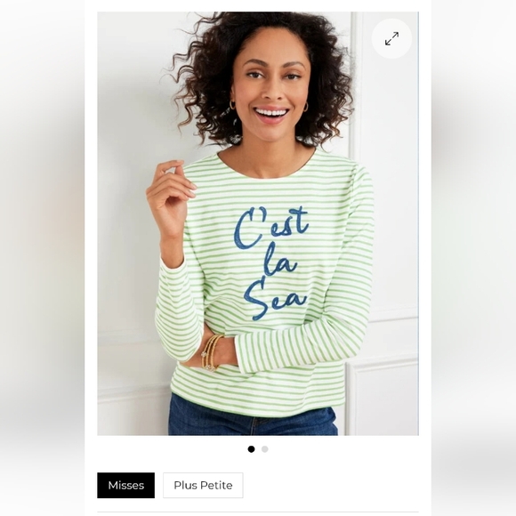 Talbots Tops - Talbots Green and White Striped Shirt